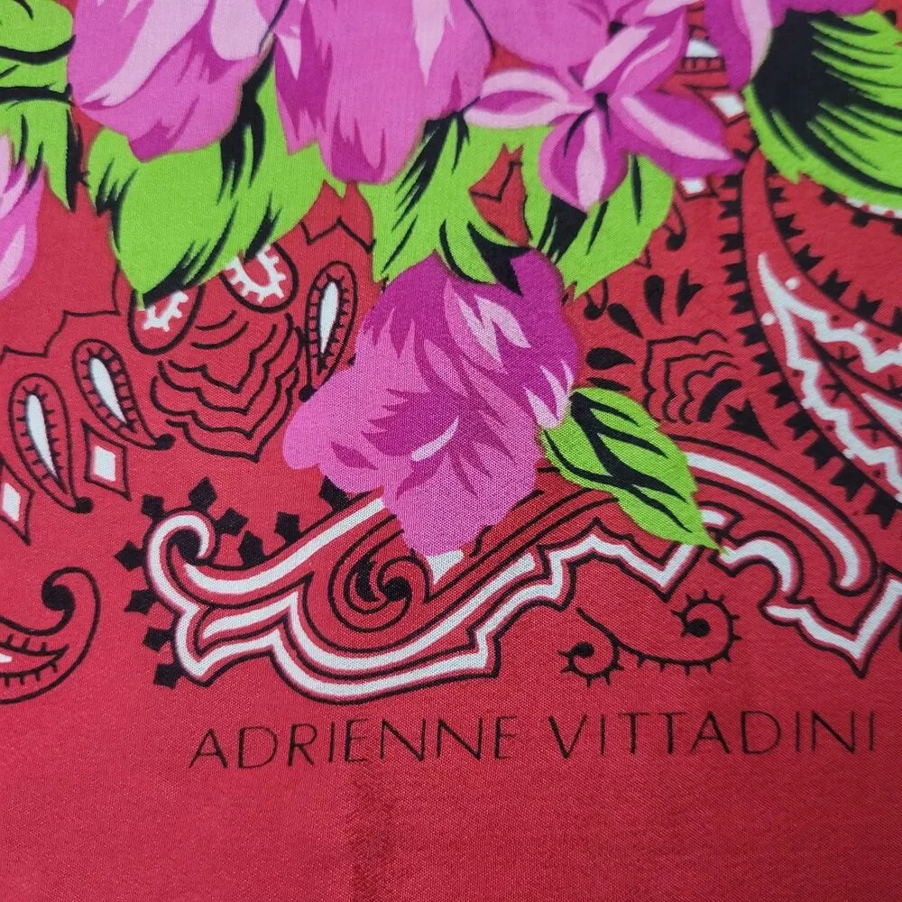 VTG Adrienne Vittadini Red Floral and Paisley Print Square Scarf 100% Silk Japan
